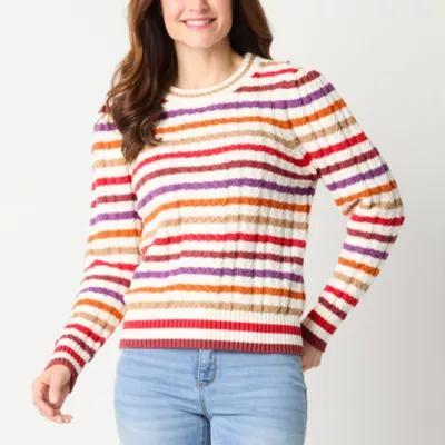 St. John's Bay Womens Crew Neck Long Sleeve Striped Pullover Sweater Product Image