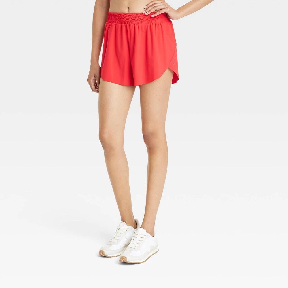 Womens Woven Mid-Rise Dolphin Hem Run Shorts 3 - All In Motion Red M Product Image