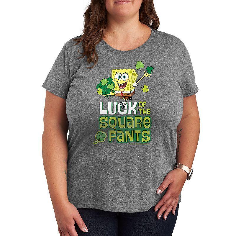 Plus SpongeBob SquarePants Luck Of The Square Pants Graphic Tee, Womens Grey Gray Product Image