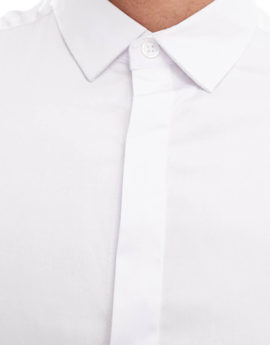 ASOS DESIGN slim sateen short sleeve shirt in white Product Image