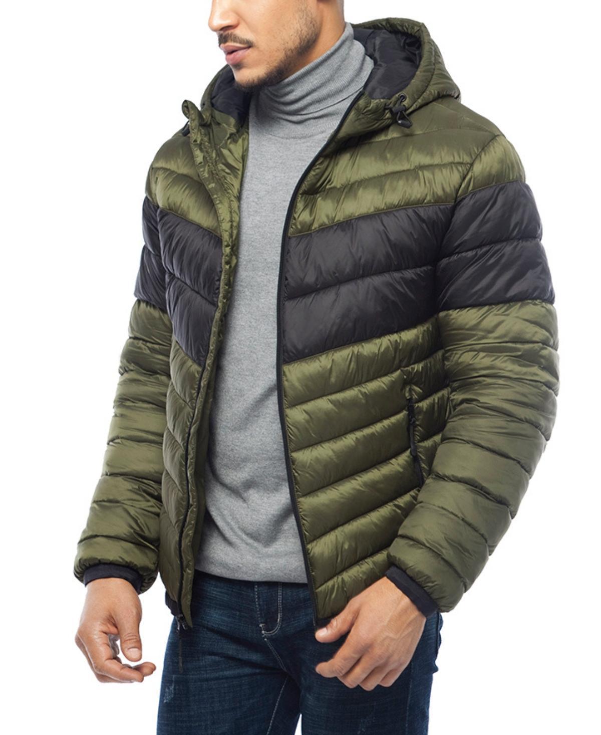 Mens Light Weight Quilted Hooded Puffer Jacket Coat - Night sky/bright white Product Image