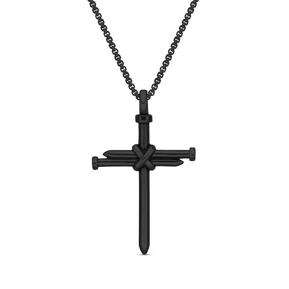 Mens LYNX Stainless Steel Nail Cross Pendant White Product Image