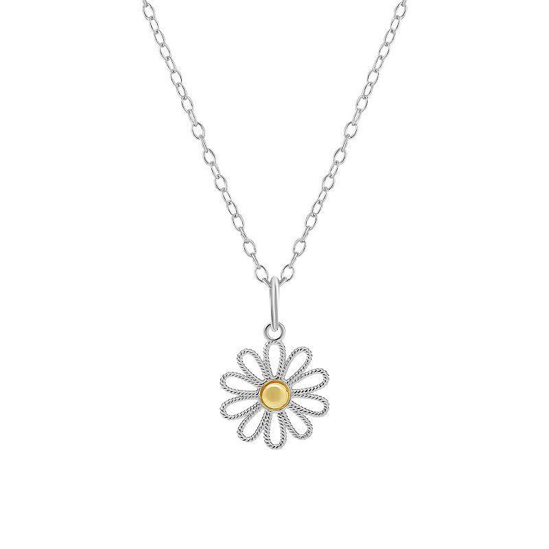 PRIMROSE Two Tone Sterling Silver Twisted Sunflower Pendant Necklace, Womens Two Tone Gold Product Image