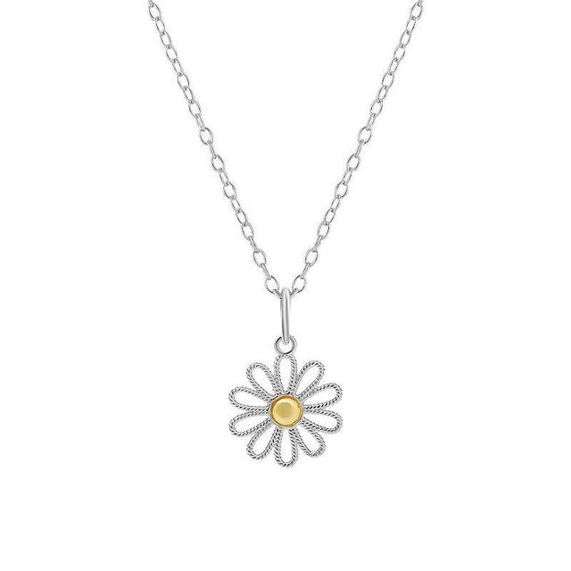 PRIMROSE Two Tone Sterling Silver Twisted Sunflower Pendant Necklace, Womens Two Tone Gold Product Image