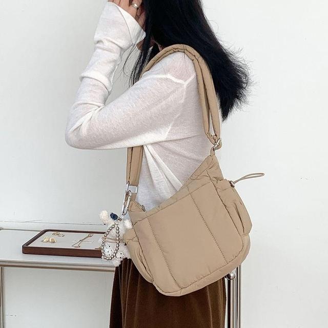 Plain Drawstring Padded Nylon Crossbody Bag Product Image