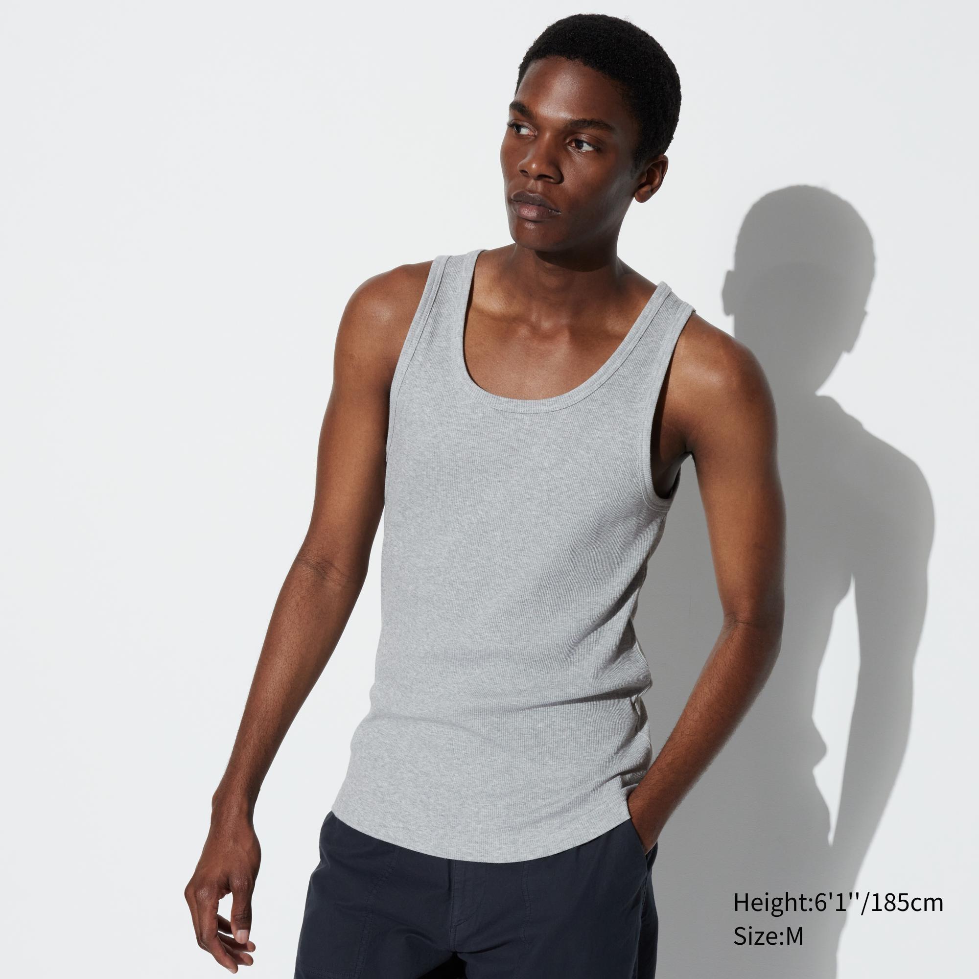 Mens Dry Color Ribbed Tank Top Gray 2XS UNIQLO US Product Image