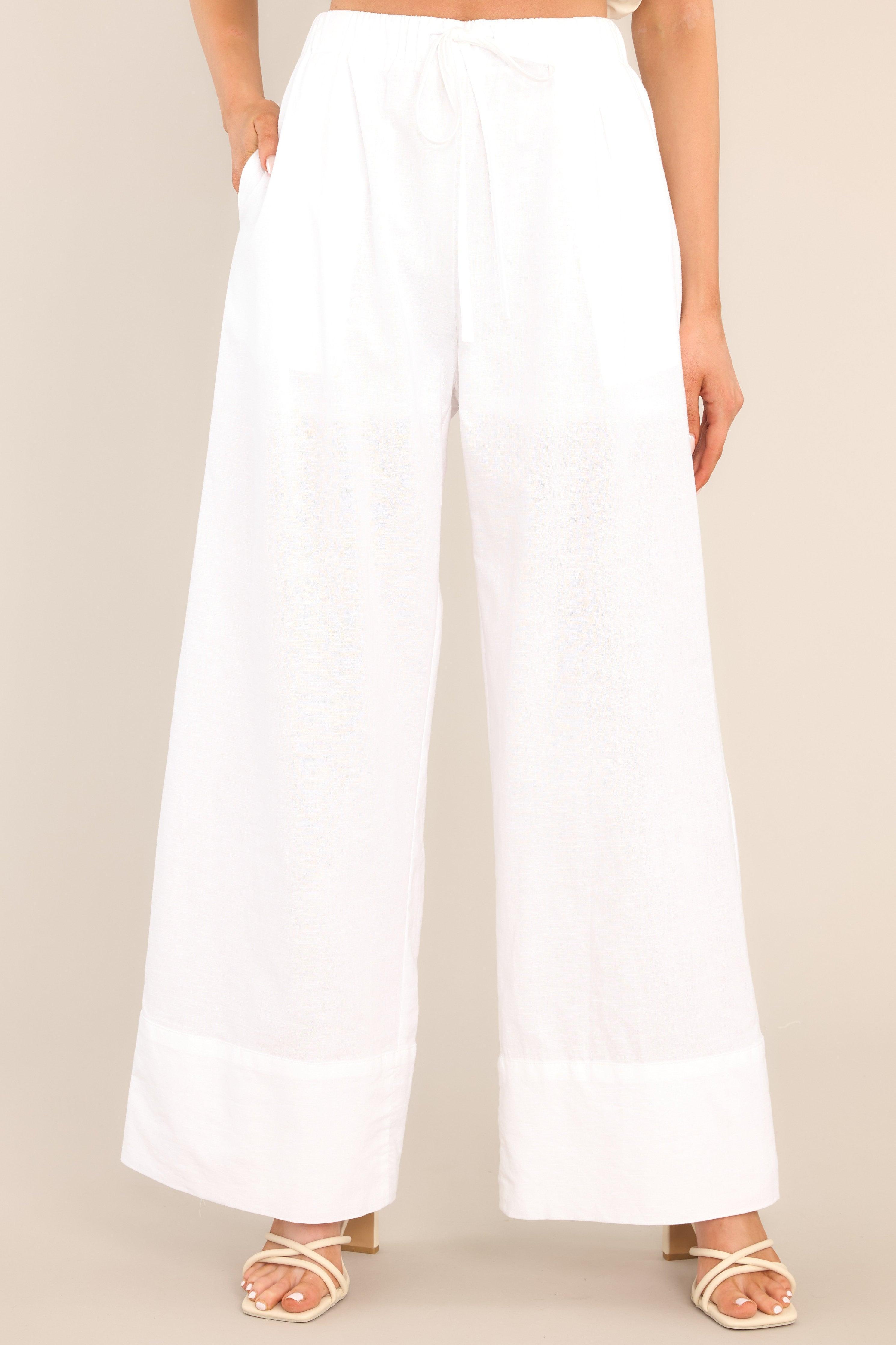 Uncover The Mystery White Linen Blend Pants Product Image