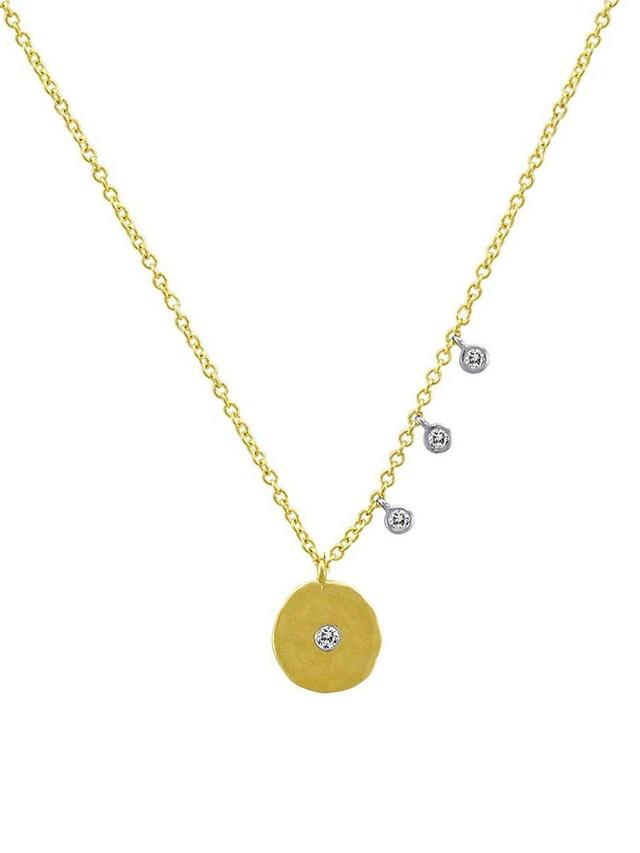 Womens 14K Gold & Diamond Disc Necklace Product Image