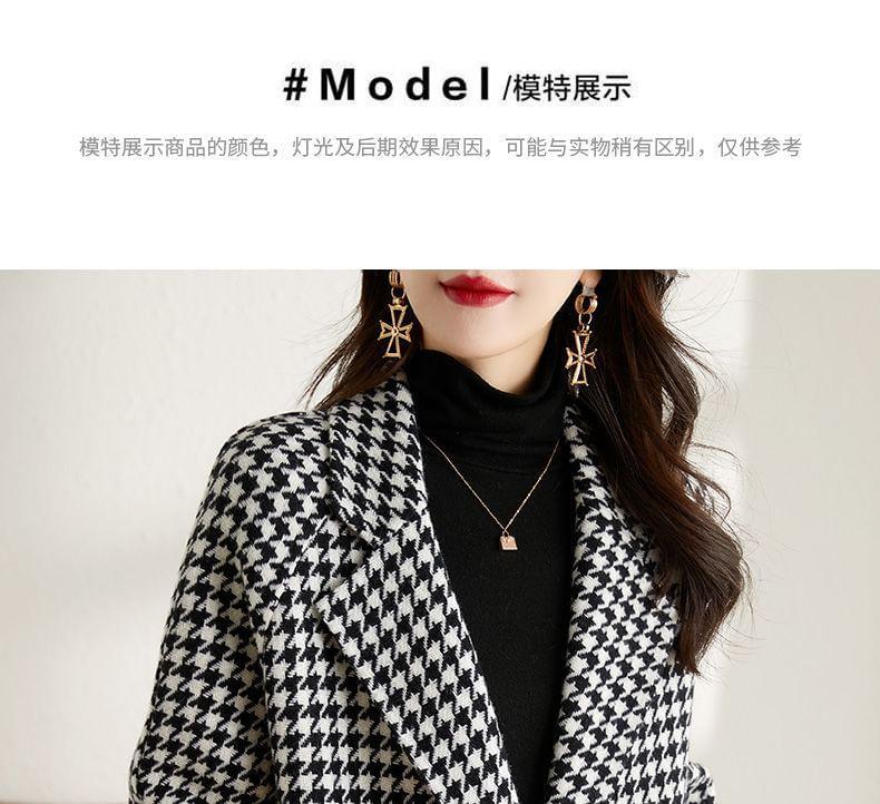 Notch Lapel Houndstooth Double-Breasted Coat Product Image