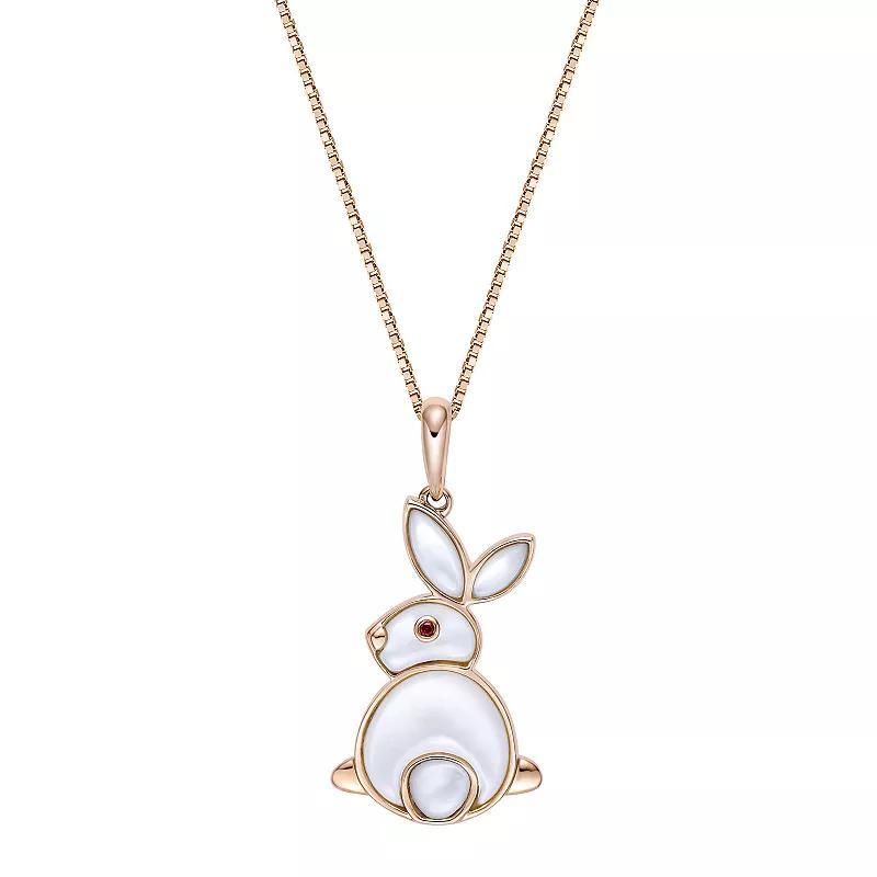 Gemminded 18k Gold over Sterling Silver Mother-of-Pearl & Garnet Rabbit Pendant Necklace, Womens Gold Tone Product Image