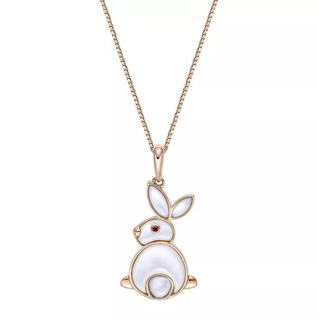 Gemminded 18k Gold over Sterling Silver Mother-of-Pearl & Garnet Rabbit Pendant Necklace, Womens Gold Tone Product Image