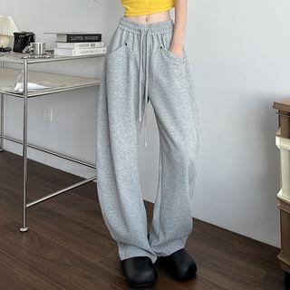 Drawstring Waist Plain Wide Leg Sweatpants product image