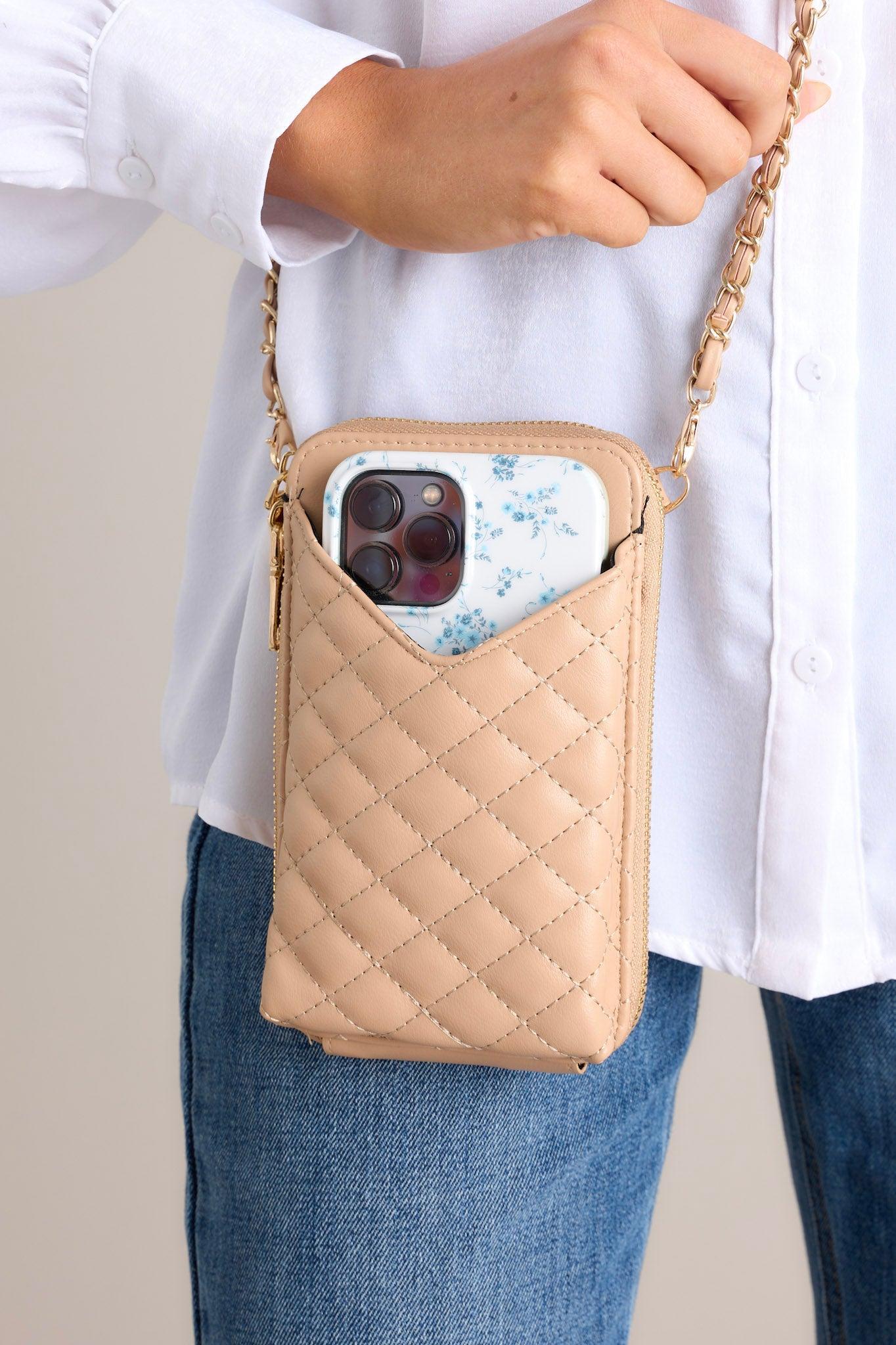 Street Smart Tan Quilted Mini Crossbody Bag Product Image