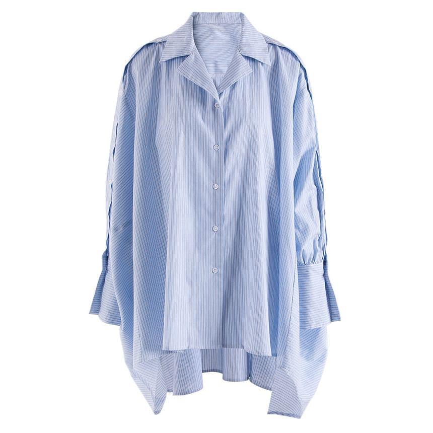 Plain High Low Button-Up Shirt Product Image