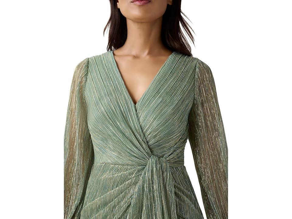 Adrianna Papell Metallic Long Sleeve Mesh Evening Gown Product Image