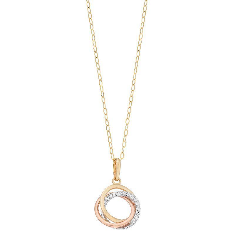 Tri Tone 10k Gold Cubic Zirconia Triple Ring Pendant, Womens Product Image