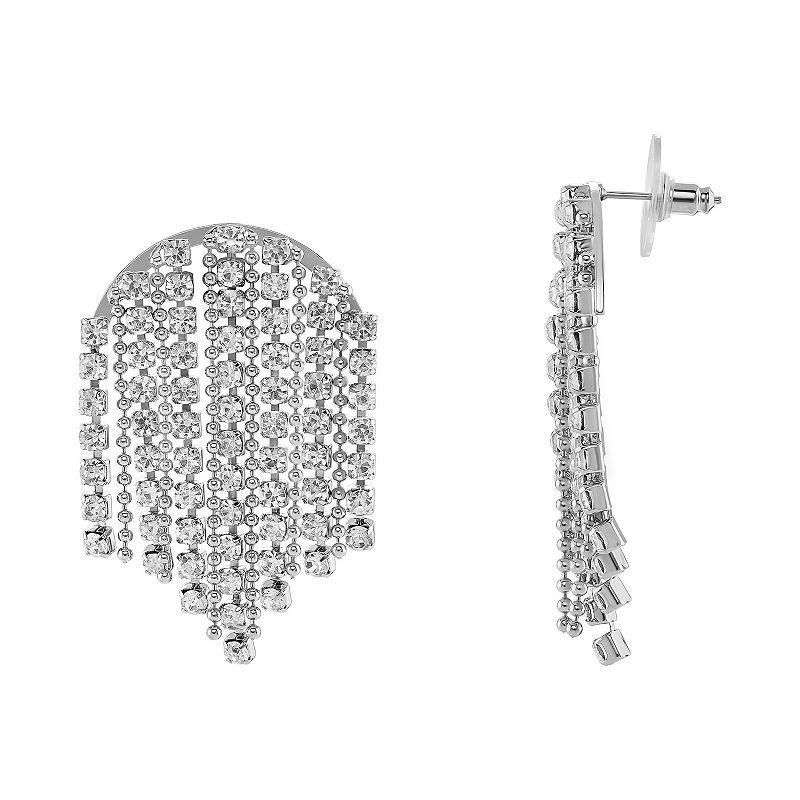 Emberly Silver Tone Crystal Waterfall Fringed Drop Earrings, Womens Product Image