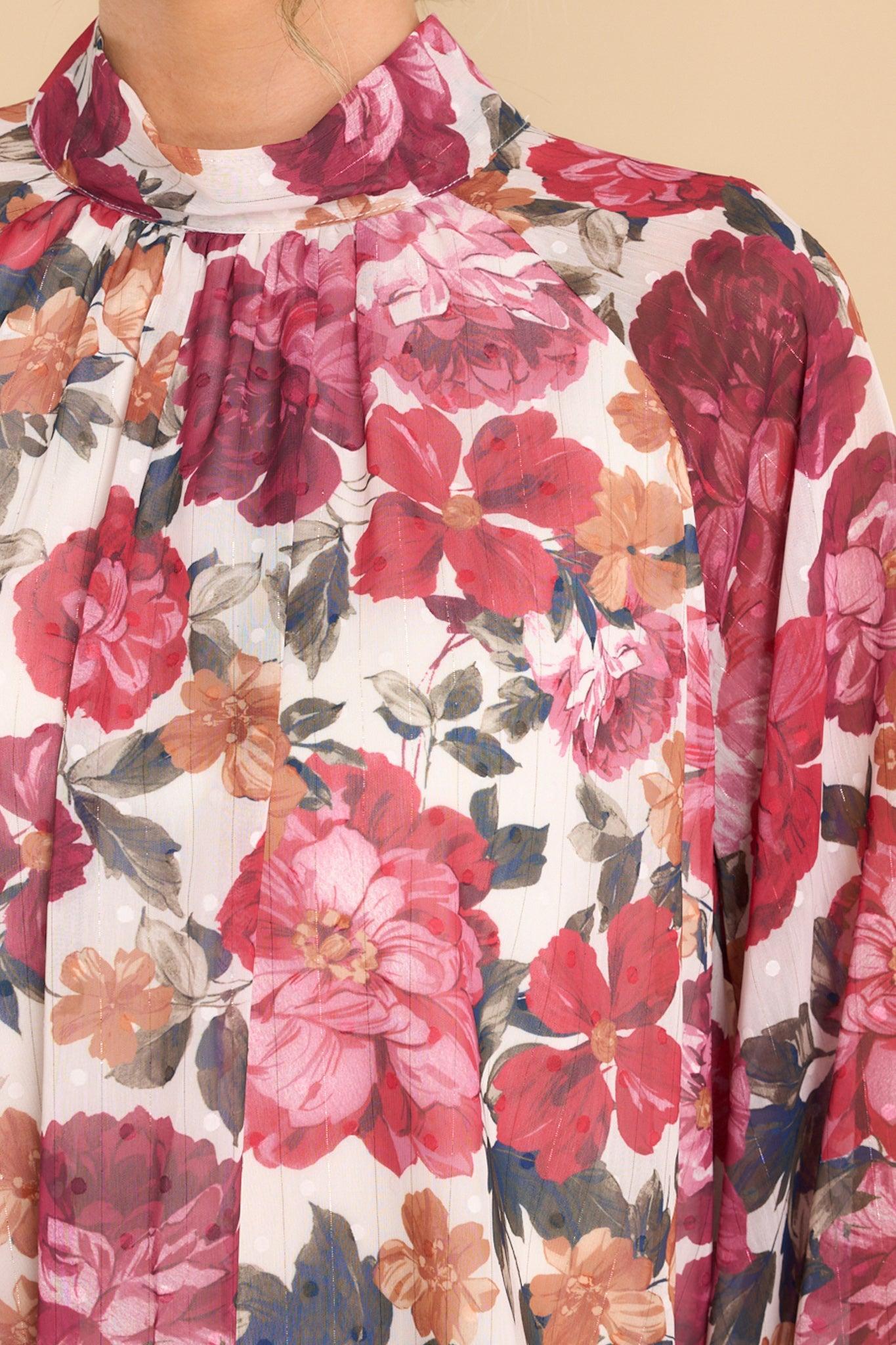 Aura Flirty Little Secret Red Floral Print Top Ivory Product Image