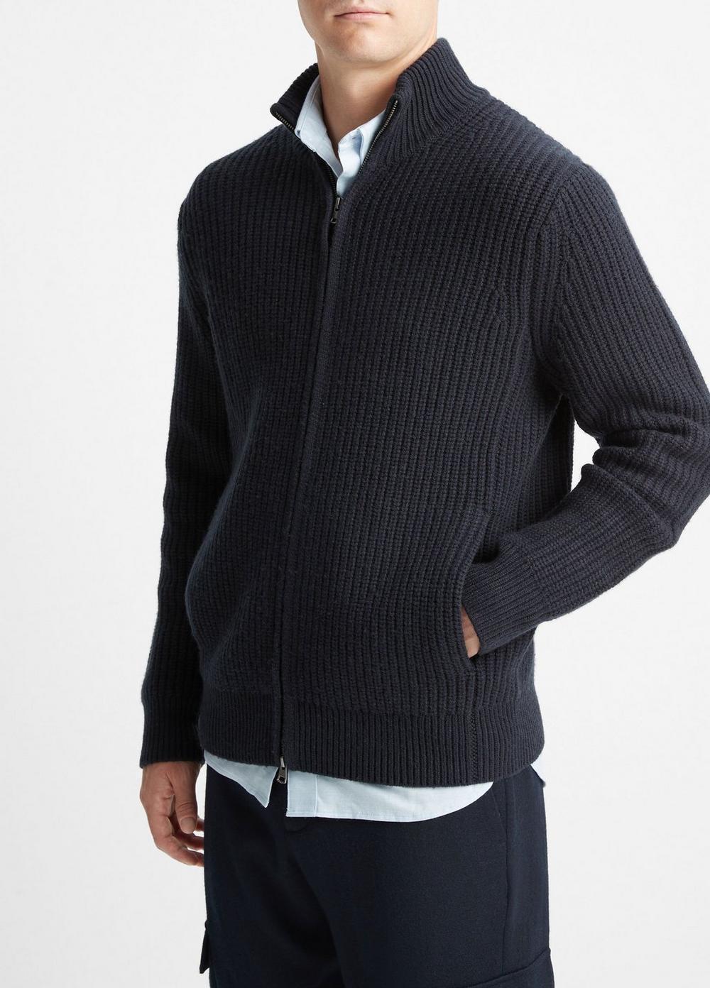 Shaker-Stitch Wool-Cashmere Full-Zip Sweater Product Image