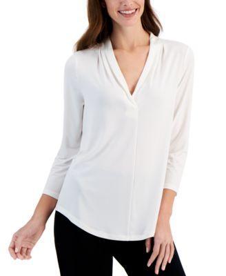 Women's 3/4 Sleeve V-Neck Pleat Top, Created for Macy's Product Image