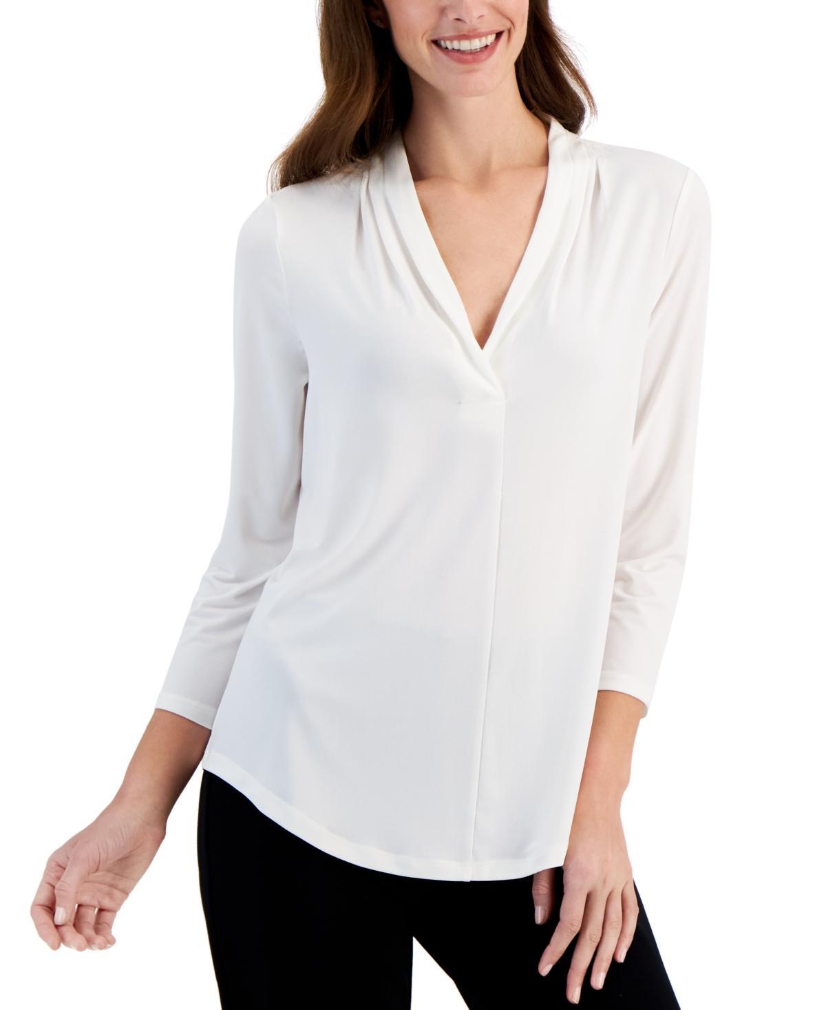 Jm Collection Womens 3/4 Sleeve V-Neck Pleat Top, Created for Macys Product Image