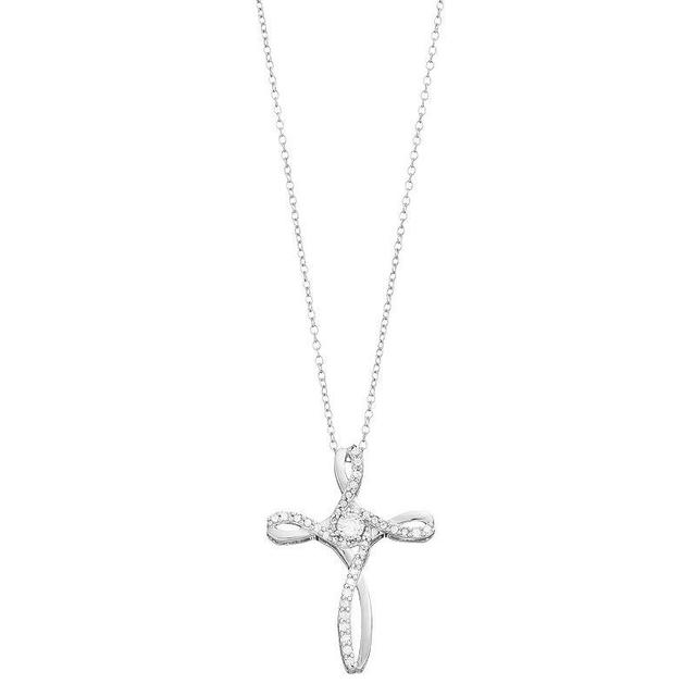 Sterling Silver 1/4 Carat T.W. Diamond Cross Pendant Necklace, Womens, Size: 18, White Product Image