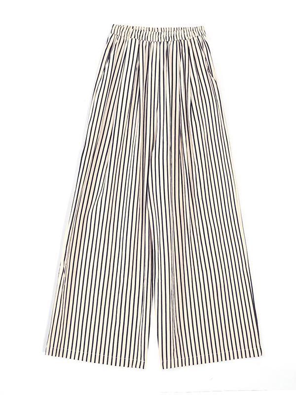 High Waisted Loose Split-Joint Striped Pants Trousers Product Image