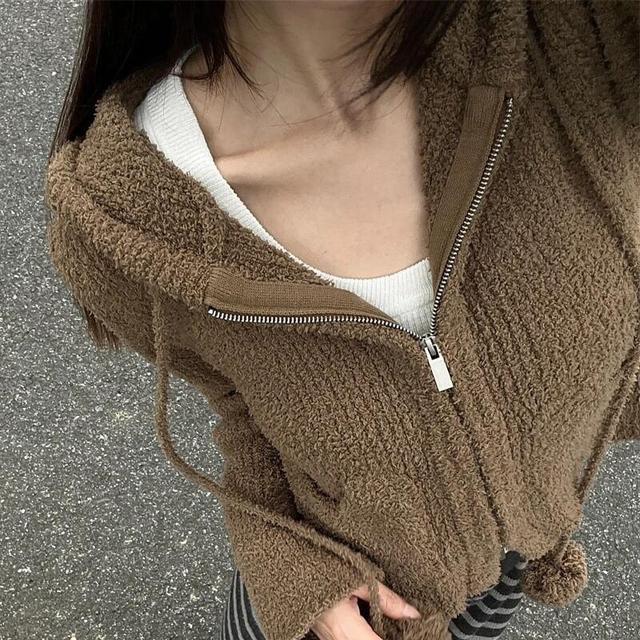 Plain Hooded Zip Cardigan Product Image