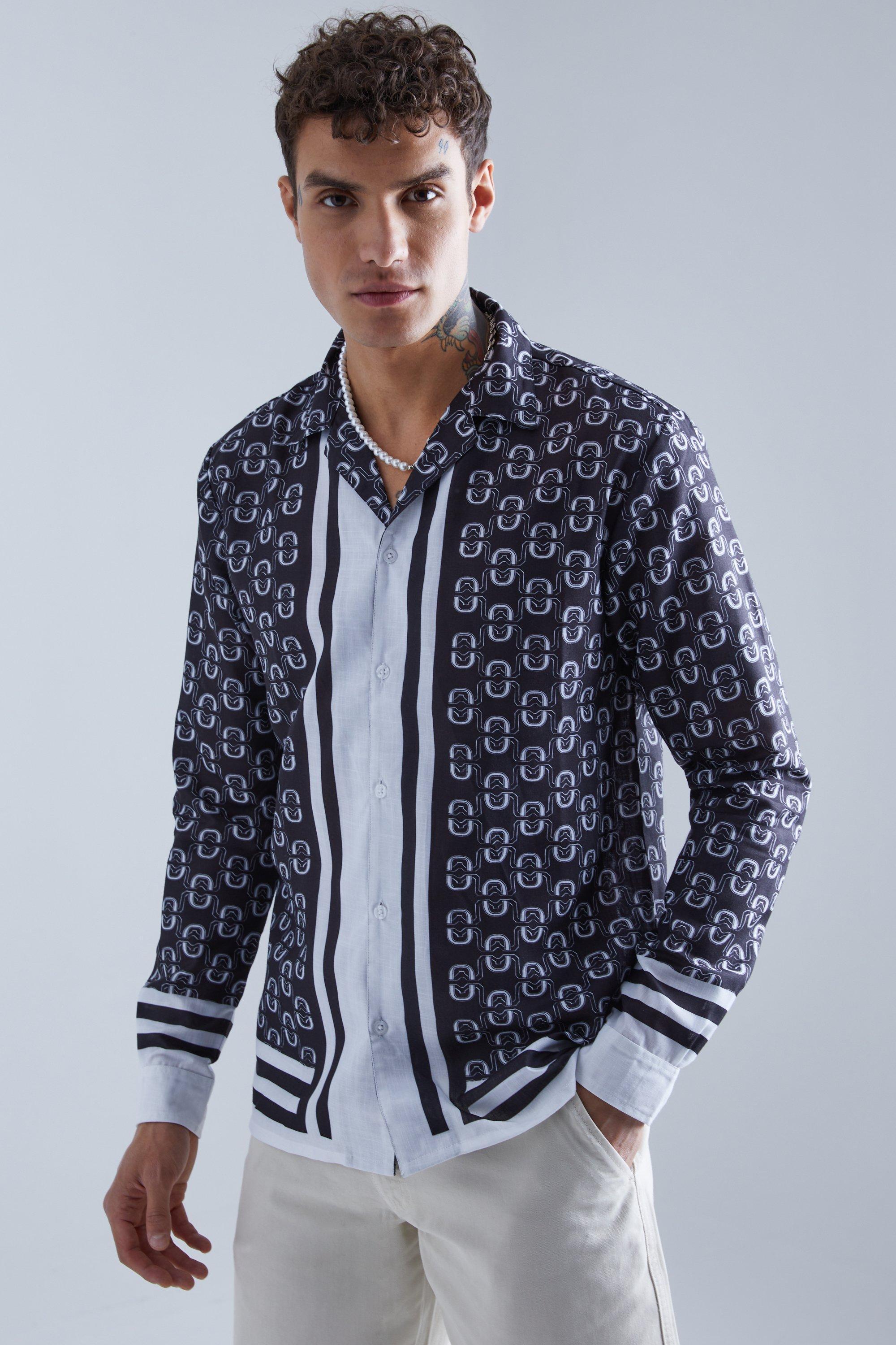 Long Sleeve Geo Border Shirt | boohooMAN USA Product Image