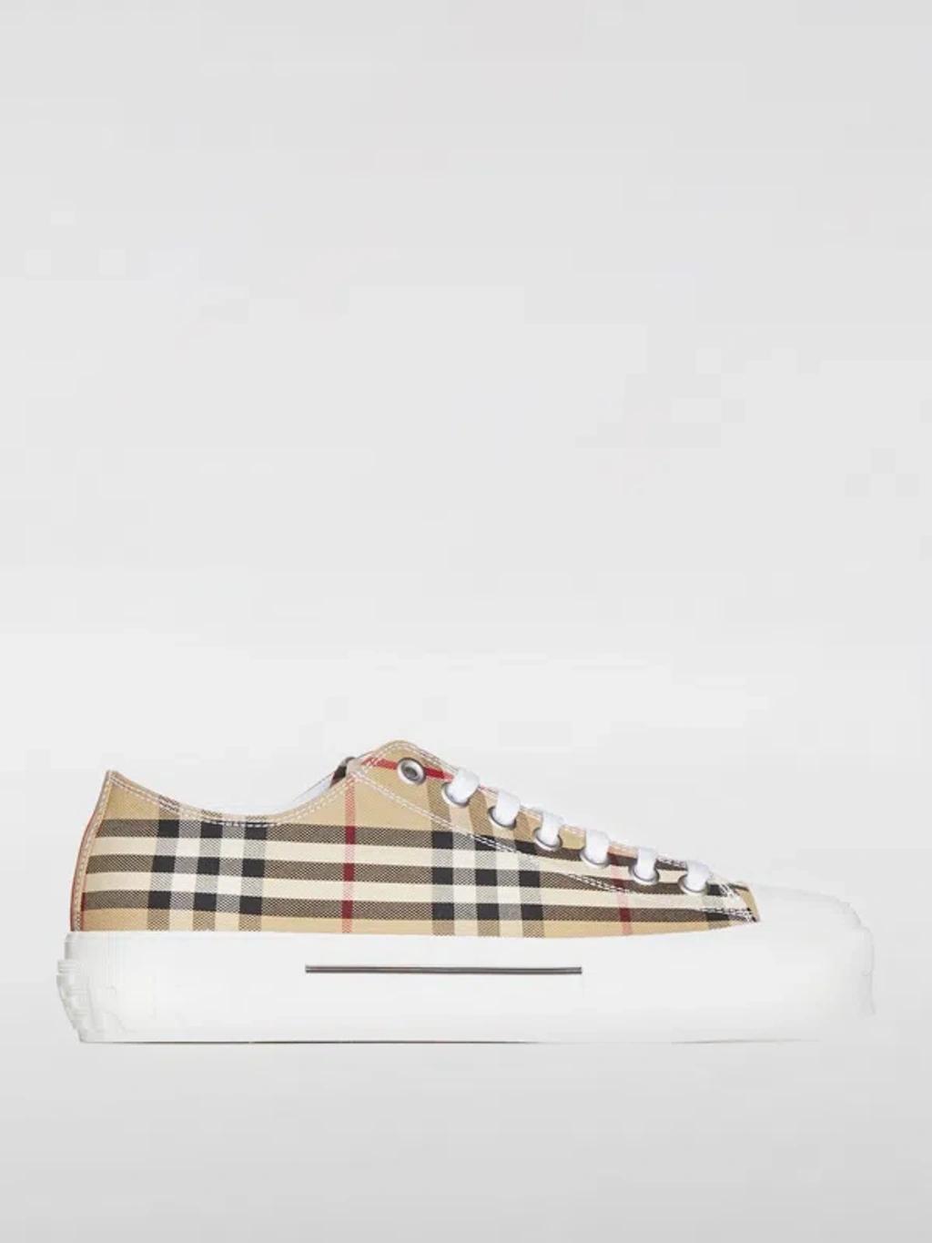 Beige Check Cotton Sneakers Product Image