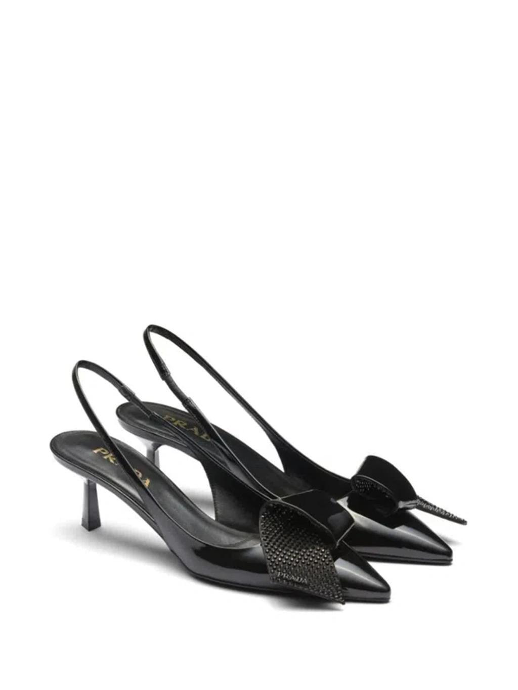 PRADA Embellished Slingback Pumps In Black Product Image