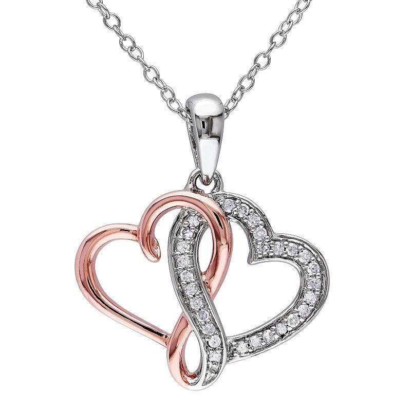 Stella Grace Two Tone Sterling Silver 1/8 Carat T.W. Diamond Heart Pendant Necklace, Womens Product Image