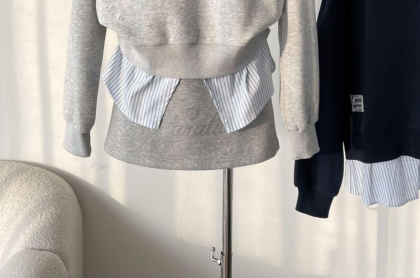 Mock Two-Piece Collar Striped Panel Sweatshirt Product Image