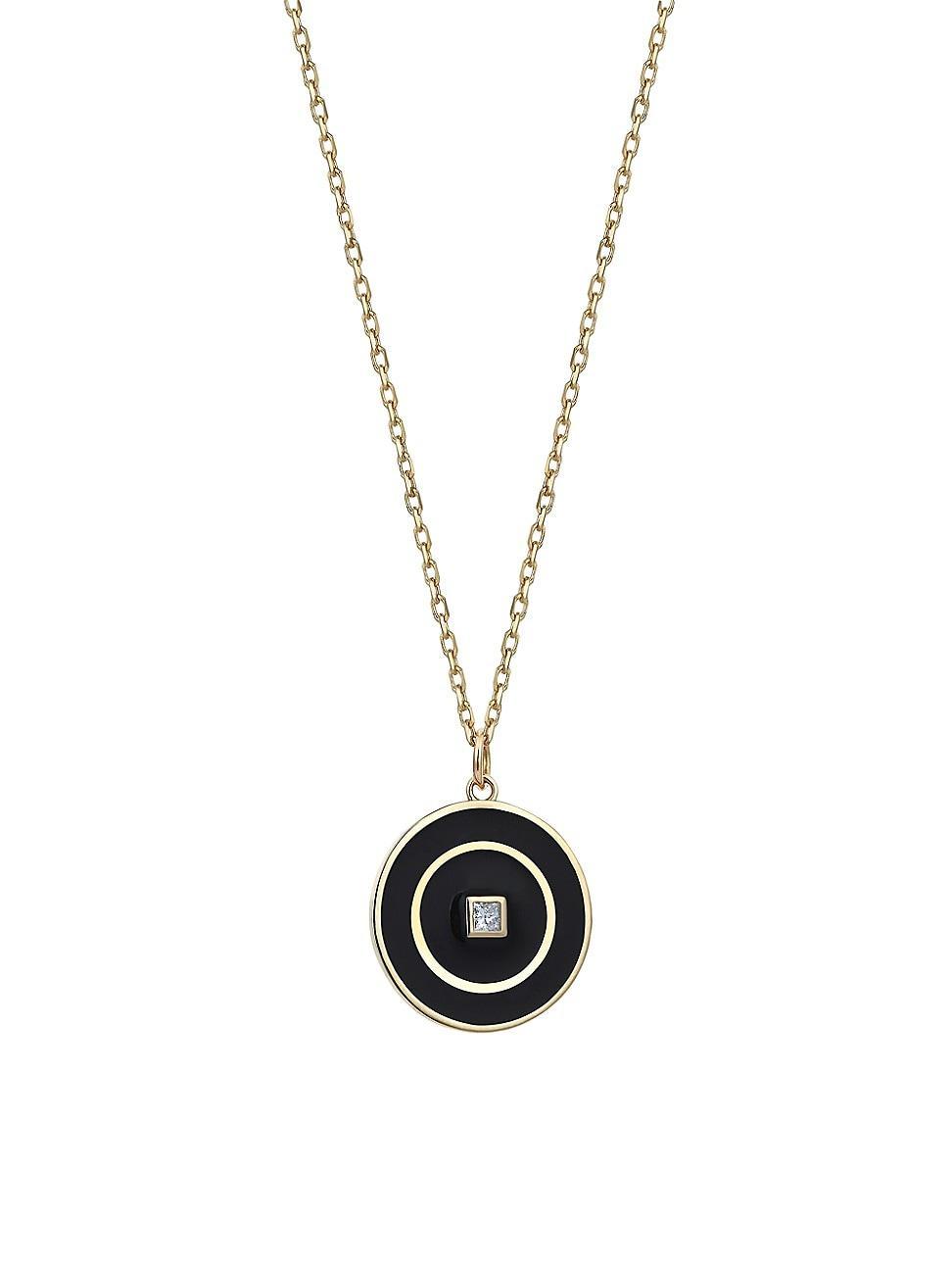 Womens Vortex 14K Yellow Gold, 0.08 TCW Diamond, & Enamel Disc Pendant Necklace Product Image