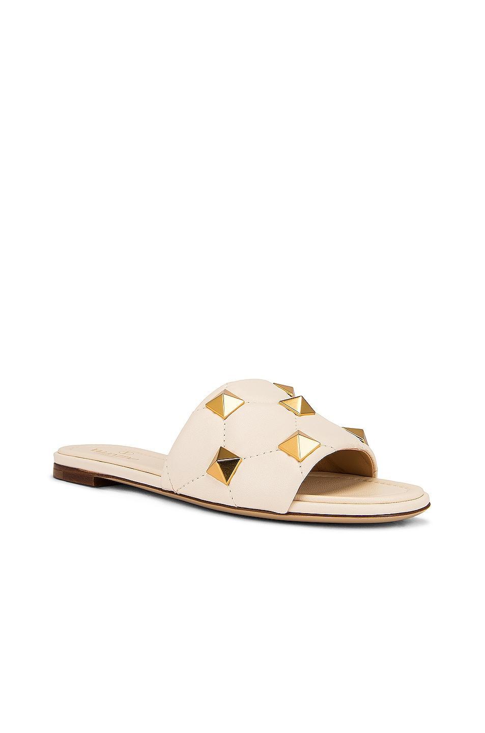 Valentino Garavani Roman Stud Slides in Ivory Product Image