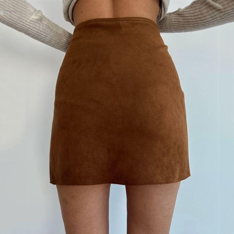 High Rise Asymmetrical Plain Mini Skirt Product Image