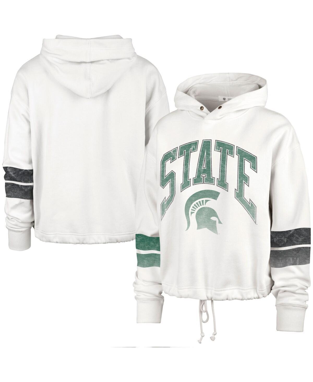 47 Brand Womens Cream Michigan State Spartans Harper Adjustable Cropped Pullover Hoodie Product Image