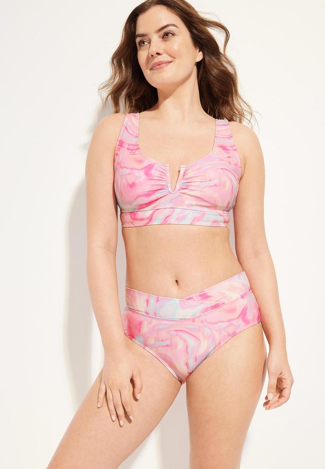 Maurices Womens Crossover High Waist Bikini Bottom Pink Size Medium Product Image