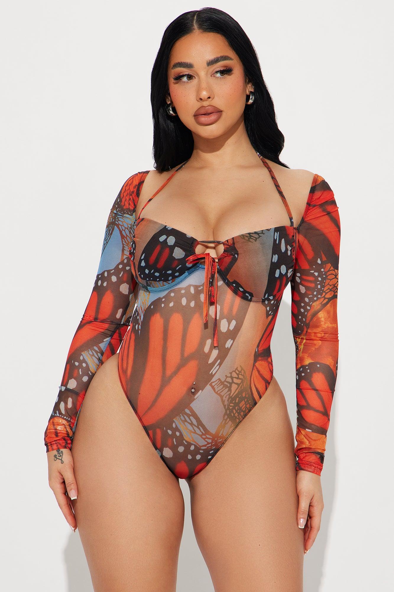 Mariposa Mesh Bodysuit - Orange/combo Product Image