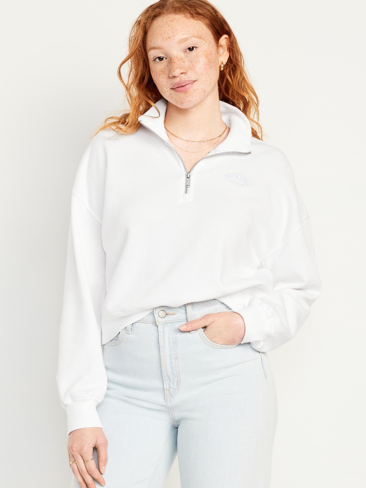 Oversized 1/2-Zip Cropped Pullover for Women Product Image