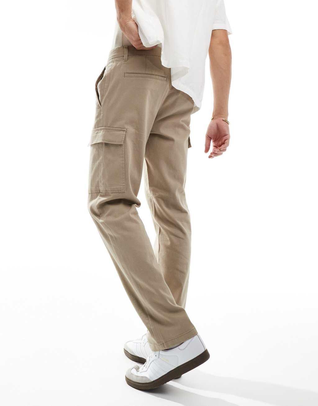 Only & Sons straight fit cargo pants in beige Product Image