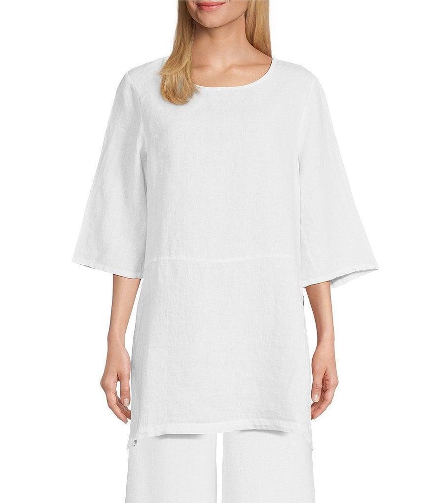 Bryn Walker Bre Linen Round Neck 3/4 Sleeve Side Slit Tunic Product Image