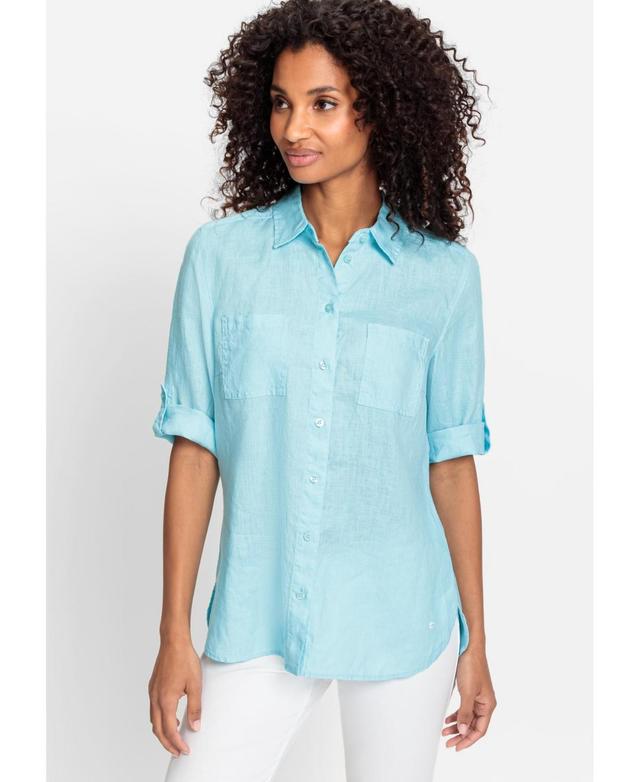 Olsen Womens Cotton Linen Shirt with Rolled Sleeve Tab Detail Product Image