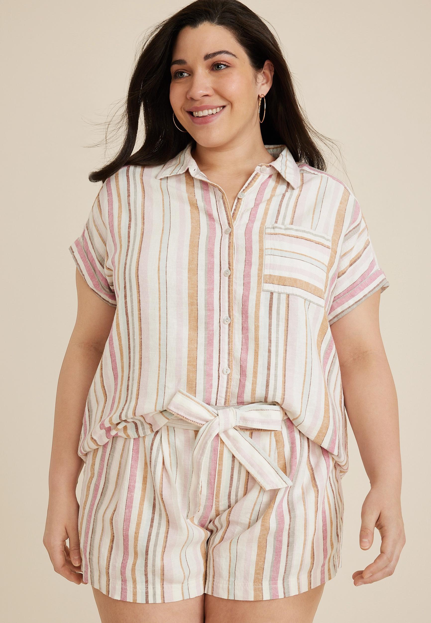 Maurices Plus Size Womens Striped Utility Dolman Button Down Shirt Size 4X Product Image