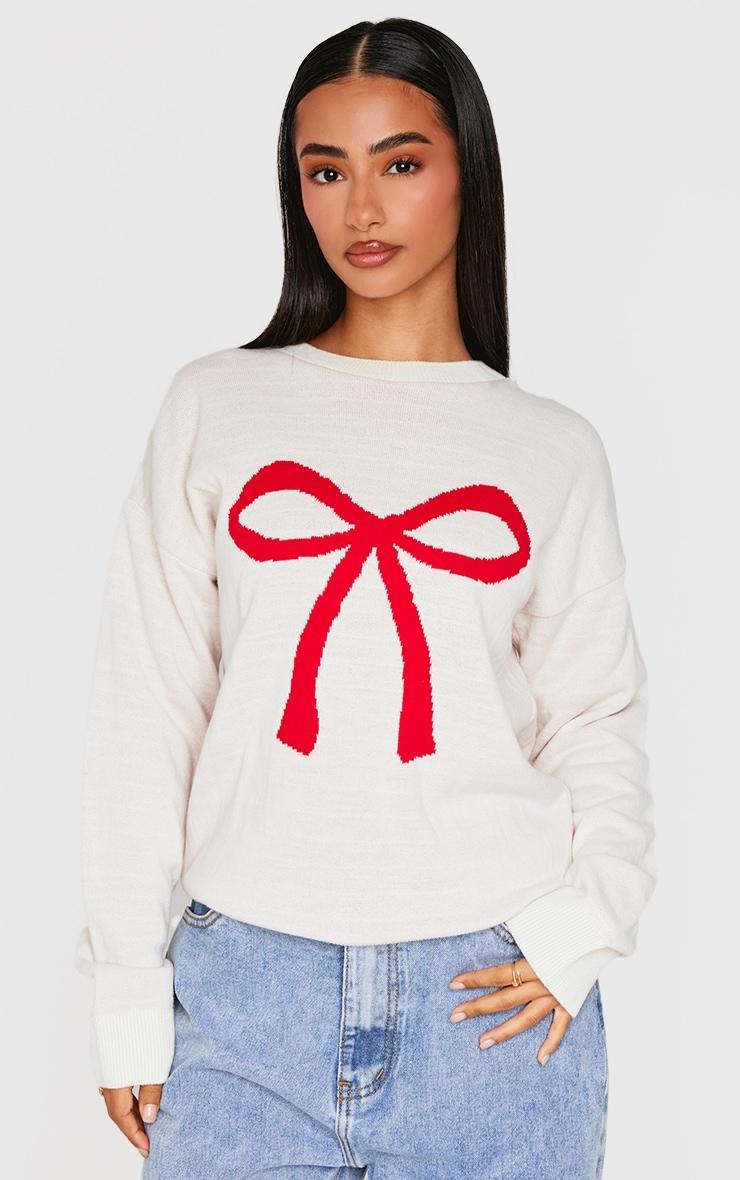 Petite White Bow Christmas Sweater Product Image