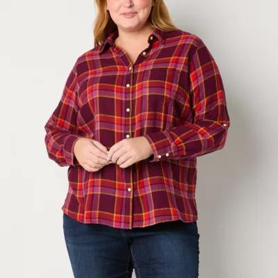 St. John's Bay Plus Womens Long Sleeve Regular Fit Button-Down Shirt product image