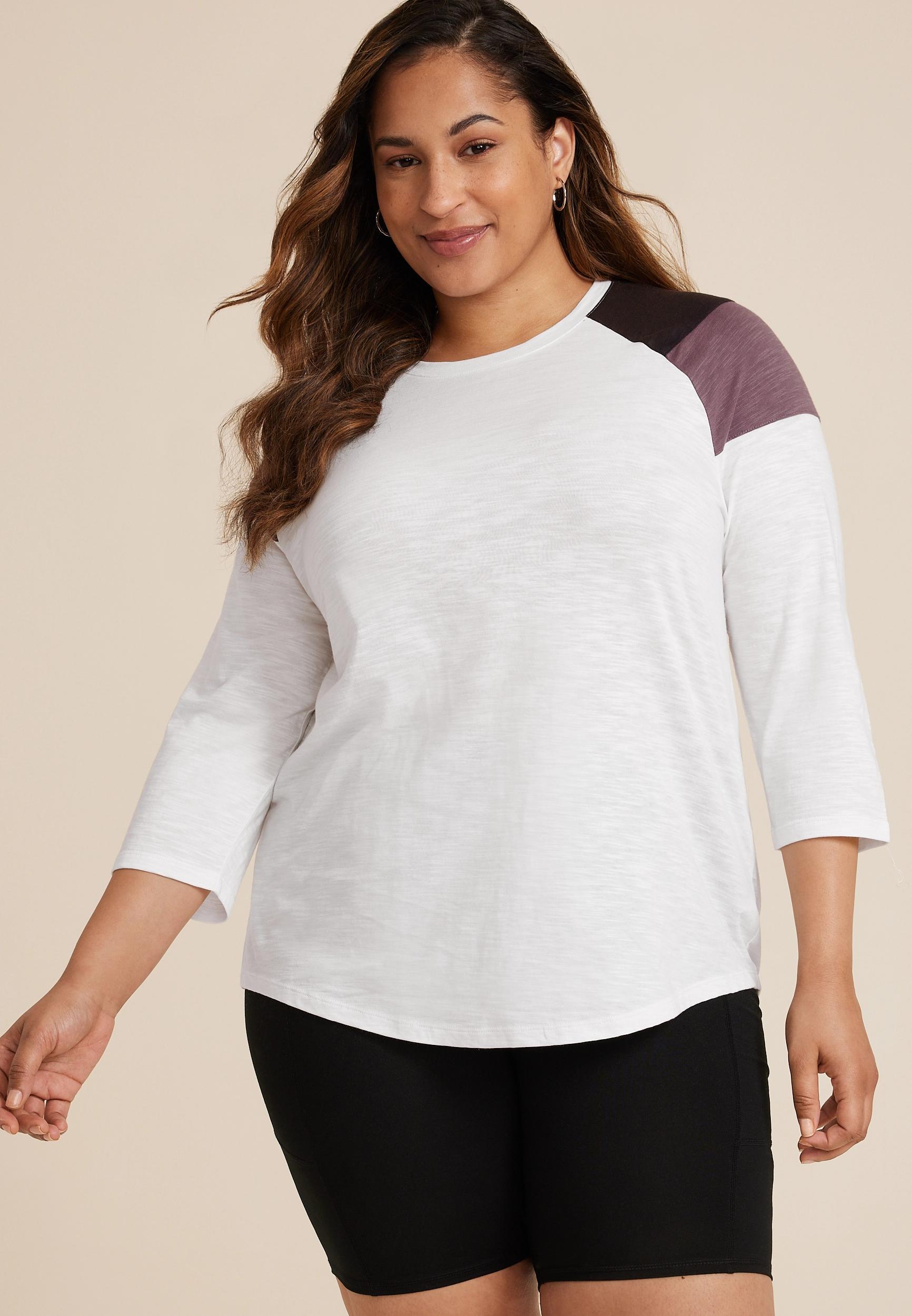 Maurices 2X Plus Size Womens 24/7 Cotton Colorblocked Crew Neck Tee White Product Image