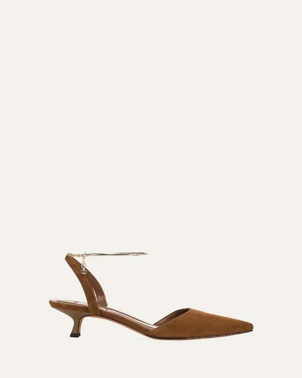 Suede Ankle-chain Slingback Pumps In Elmwood Product Image