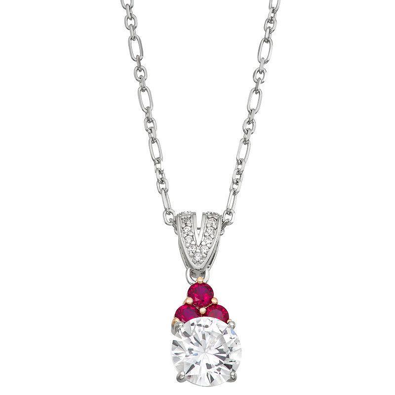 Sterling Silver Lab-Created White Sapphire & Lab-Created Ruby Pendant Necklace, Womens Product Image