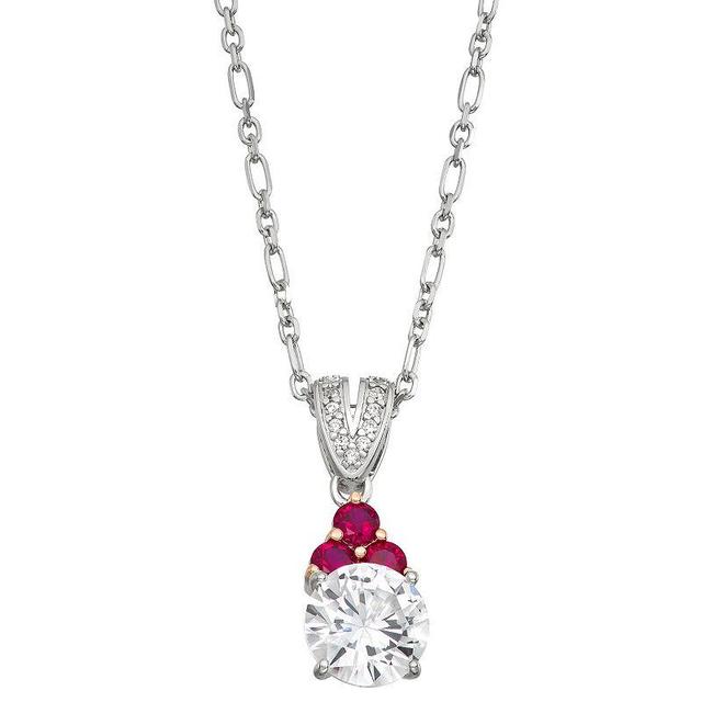 Sterling Silver Lab-Created White Sapphire & Lab-Created Ruby Pendant Necklace, Womens Red Product Image